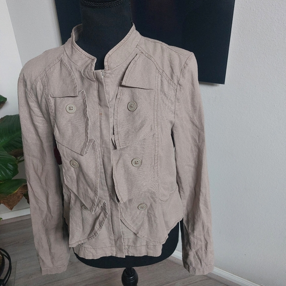 LOFT Ruffle Military Neru Jacket Linen Size Small - Picture 9 of 16